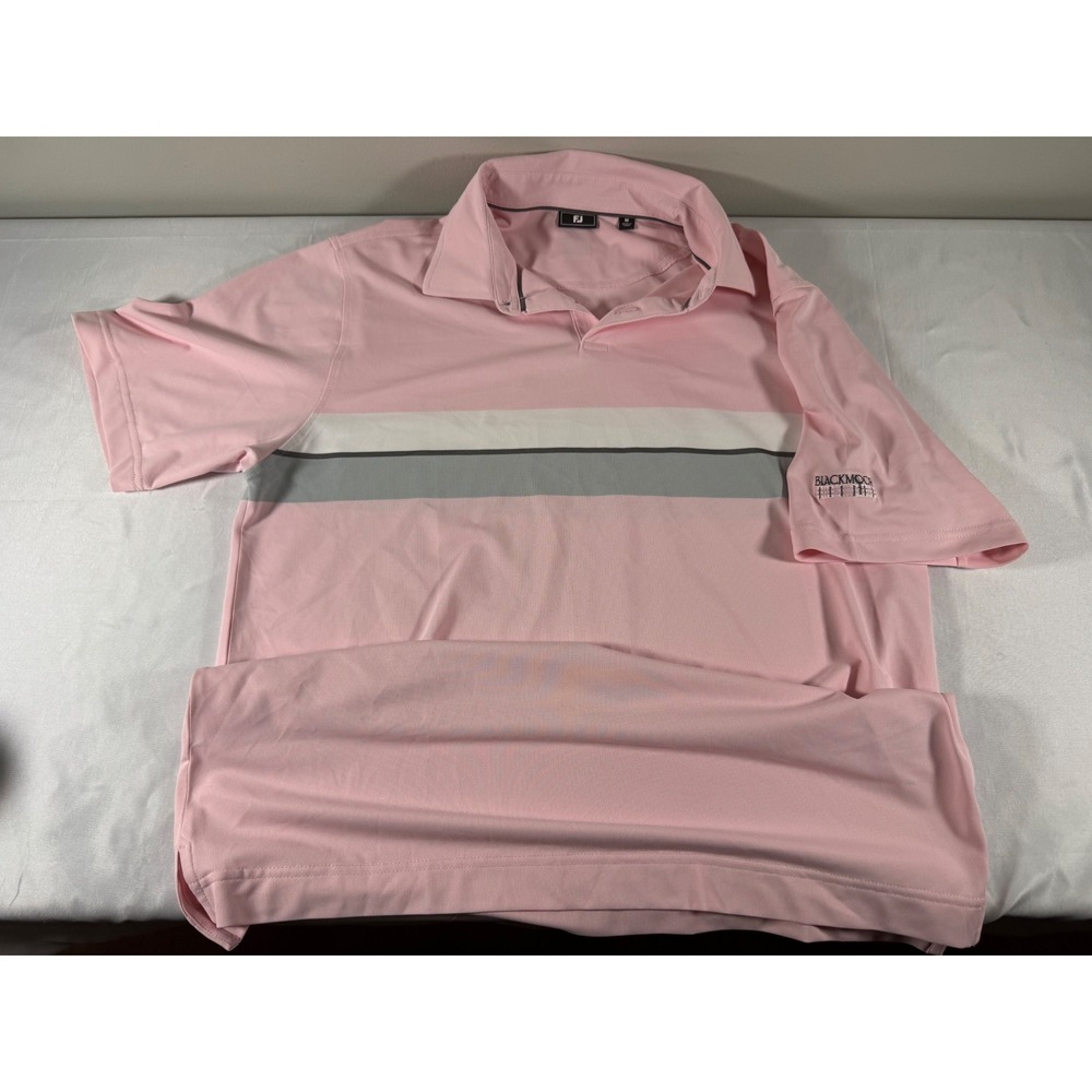 FootJoy Mens ProDry Pink Striped Golf Polo Shirt Blackmoor Logo Size M